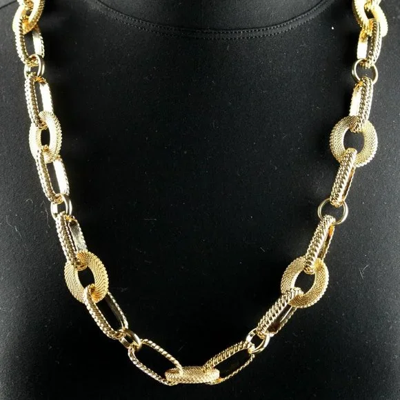 Kenneth Jay Lane Necklace KJL Heavy Textured Chain Gold Plate 33" Perfect Cond - Picture 1 of 8